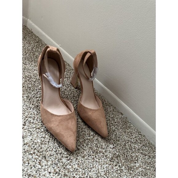 Women Suede Ankle Strap Pump Chunky Heel Pointed Toe Wedding Kitten Heels 5.5 - Picture 8 of 10